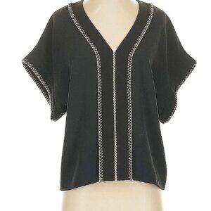 LIKE NEW Joie Maelie Black Crepe Blouse w/ White Whipstitch Detail, M